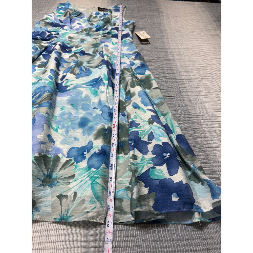 Adrianna Papell Dress 10 Blue Floral Watercolor Fit Flare NWT Elegant Ethereal - Picture 2 of 8